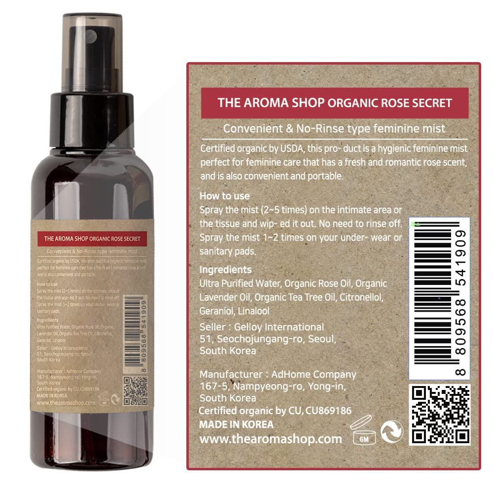 [USDA] TheAromaShop Organic Rose Secret(Feminine Mist) 100ml