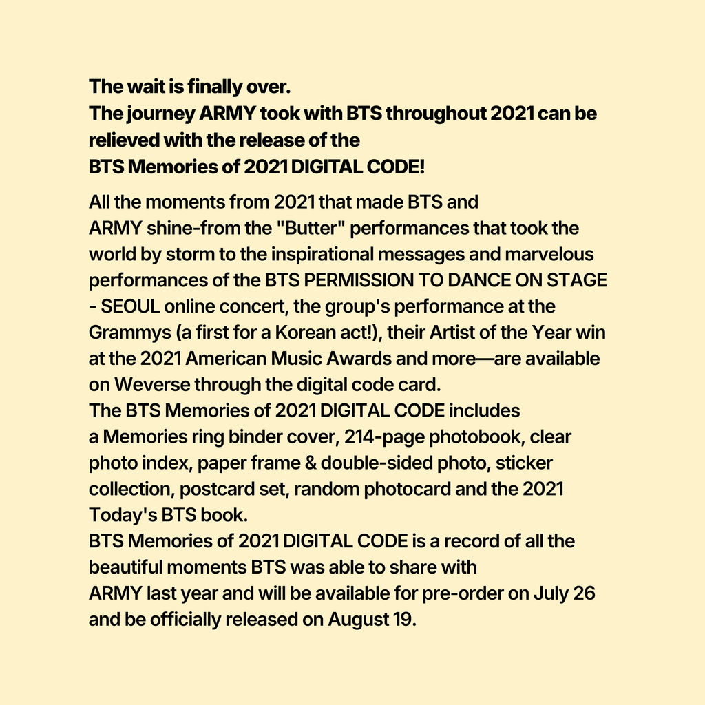 BTS - MEMORIES OF 2021 DIGITAL CODE