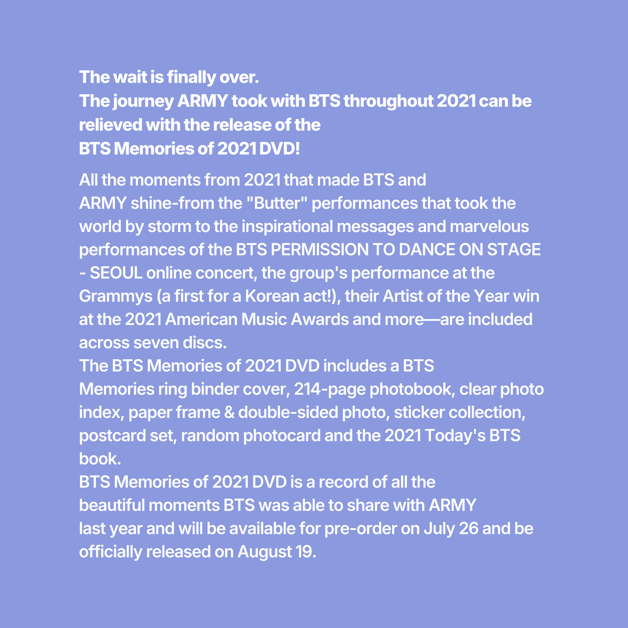 BTS - MEMORIES OF 2021 DVD