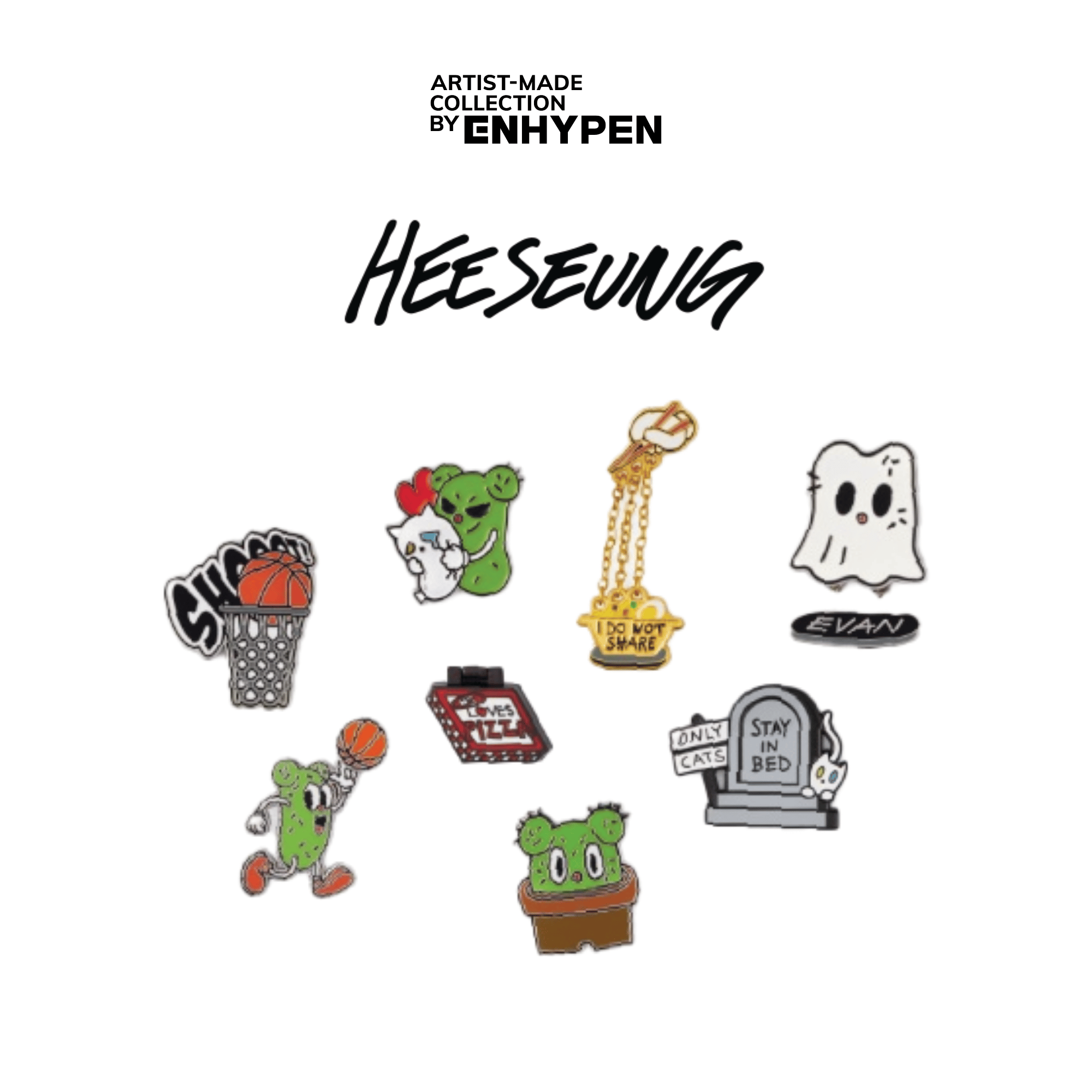 ENHYPEN - ARTIST-MADE COLLECTION BY HEESEUNG - CACTUS & CAT BADGE COLLECTION