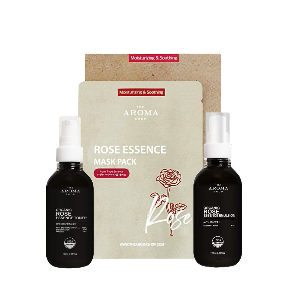 Rose Skincare Bundle (Emulsion + Toner + 5-Pack Mask Set)